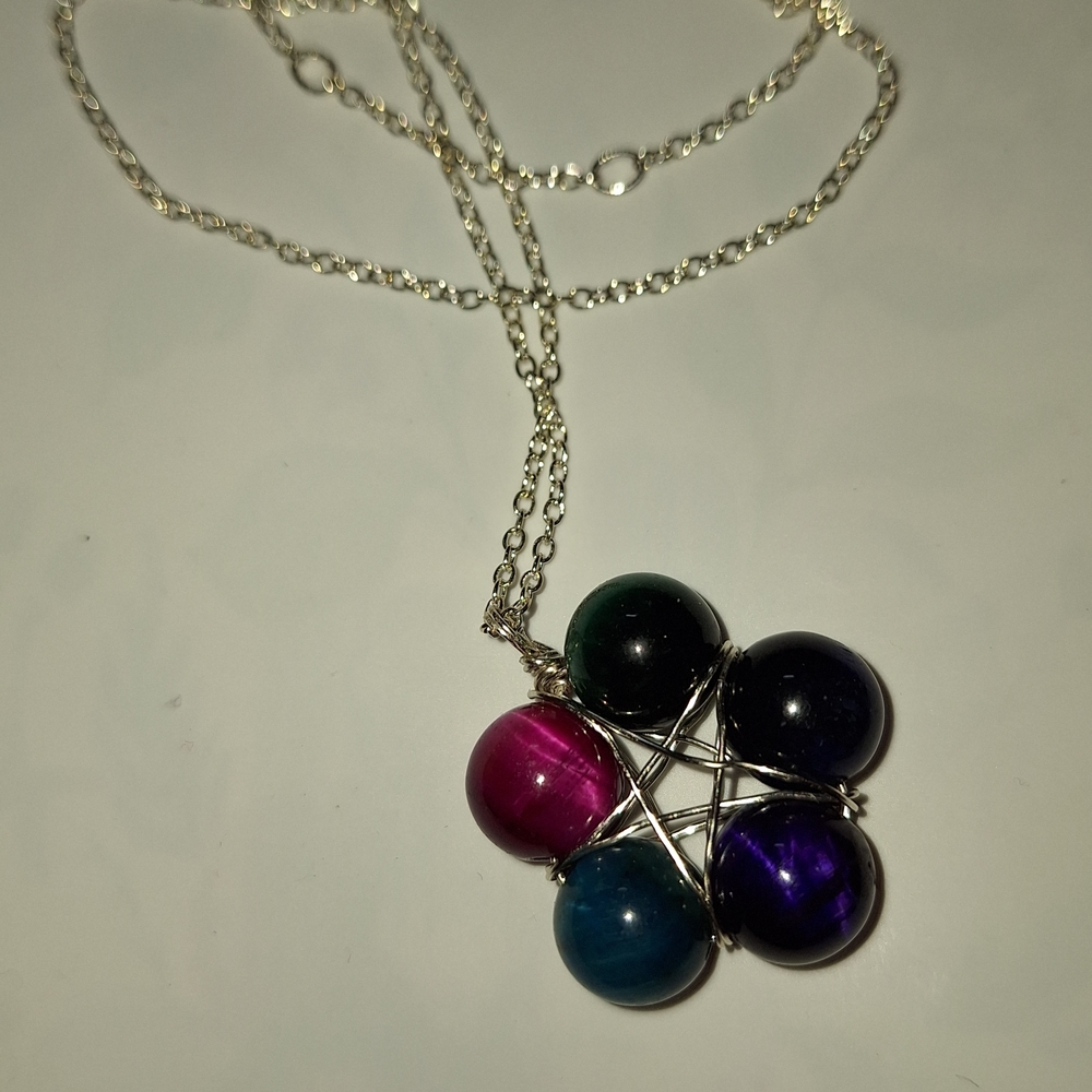 Silver Necklace with Multicolor Beads